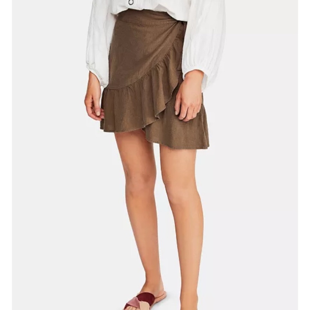 FREE PEOPLE Linen Ruffle Mini Wrap Skirt Size 0